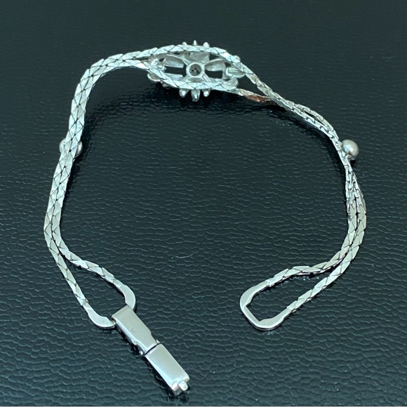 Vintage Silver Ruby Red Floral Bell Center Double Snake Chain 7.5” Bracelet - Picture 7 of 16